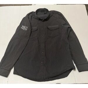 Harley Davidson Shirt Mens L Black Gray/black Striped Long Sleeve Pearl‎ Snap